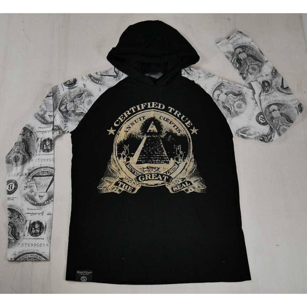 SWITCH REMARKABLE The Great Seal Black Graphic Sweatshirt Hoodie Mens Medium